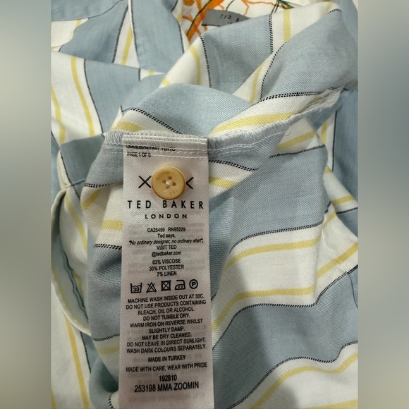 Ted Baker Blue Off White Vertical Stripe Short-Sleeve Lightweight Shirt Size 5 - Picture 6 of 6